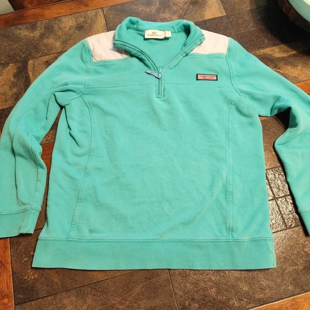 Vineyard Vines Shep Shirt S‎ Small Teal With Gray panel Performance Pullover - Picture 2 of 11